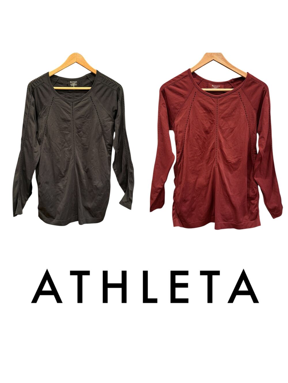 Athleta SET OF TWO Workout Tops Dark Red / Black Long Sleeve Medium